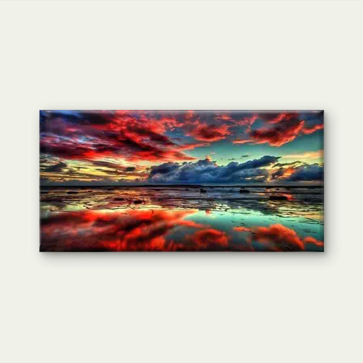 Sunset Sky Over Ocean Reflectio Wall Art Canvas Office Home Room Framed 120x60cm