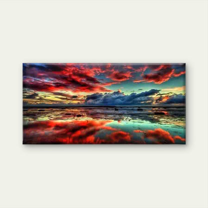 Sunset Sky Over Ocean Reflectio Wall Art Canvas Office Home Room Framed 120x60cm