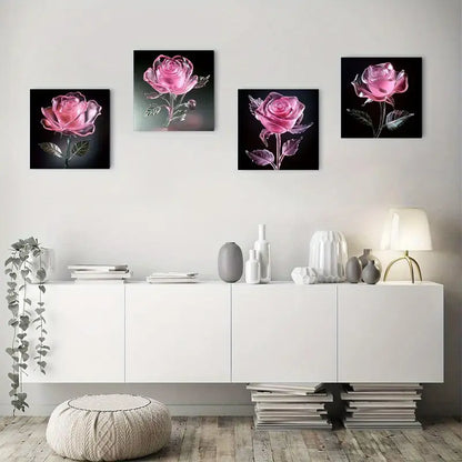 4pcs Pink Ros Art Deco Classic Retro Style Wall Art Canvas Framed