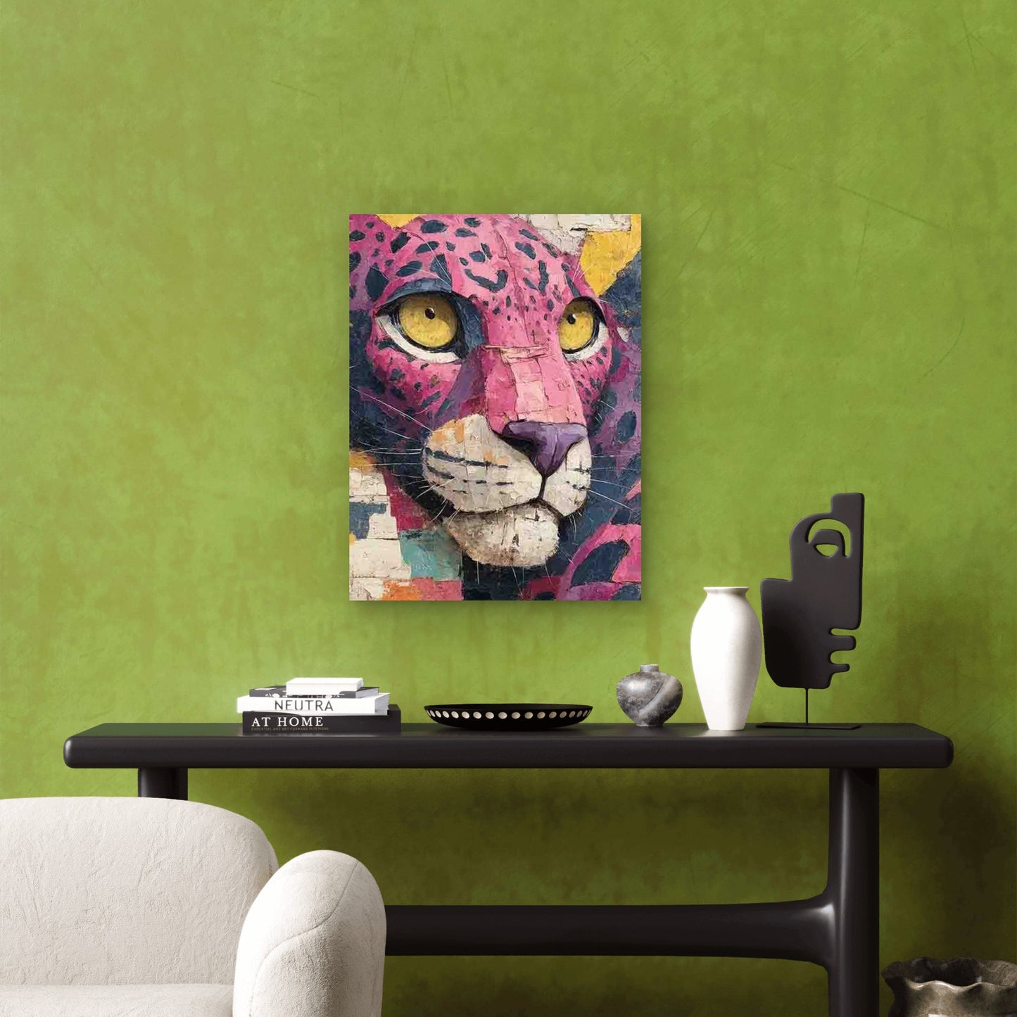 Pink Leopard in a Graffiti Style 60x90cm Metal Print Ready to Hang