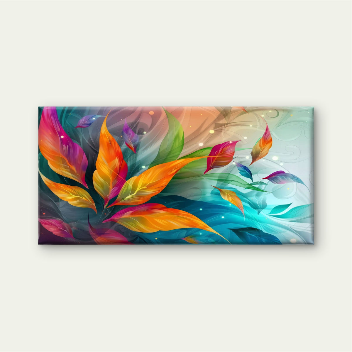 Vibrant Abstract Leaf Artwork Wall Art Canvas Office Home Room Framed 120x60cm