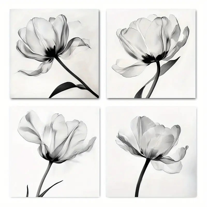 4pcs Grey Flora for home  GF    Wall Art Canvas Framed