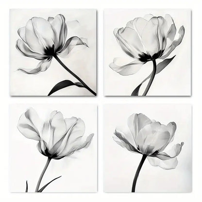 4pcs Grey Flora for home  GF    Wall Art Canvas Framed