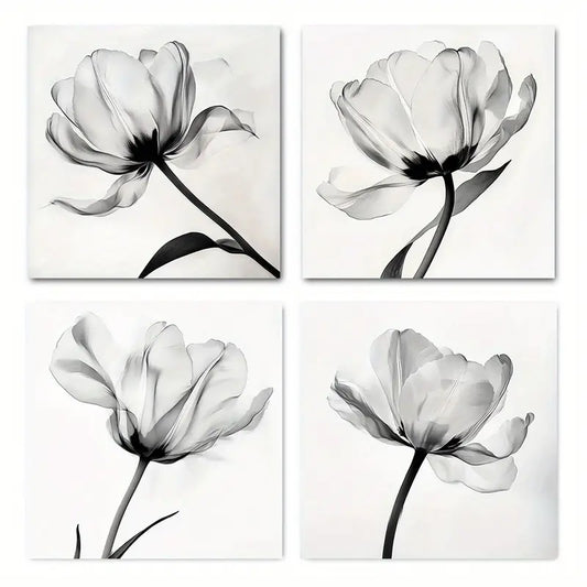4pcs Grey Flora for home  GF    Wall Art Canvas Framed