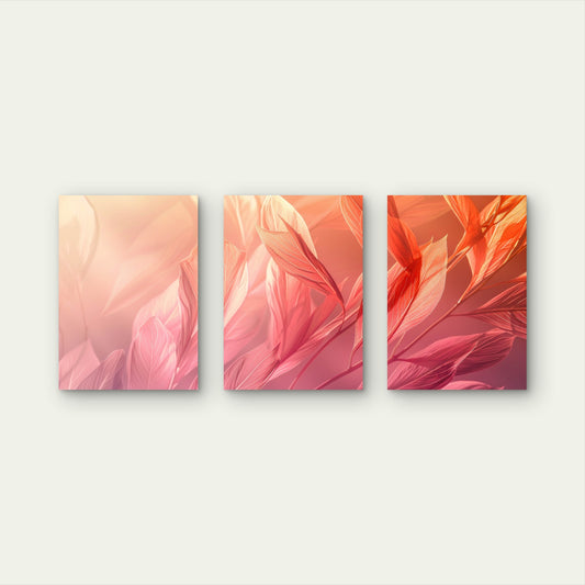 3pcs Pink Orange Soft Luxury Botanical Leaves Wall Art Set Canvas Framed 60x90cm - High Quality Print 100% Australian Made Wall Canvas Ready to Hang