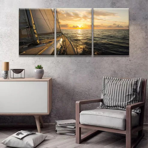 3pcs Sailboats on The Mediterranean Sea Wall Art Set Canvas Framed 50x70cm - High Quality Print 100% Australian Made Wall Canvas Ready to Hang
