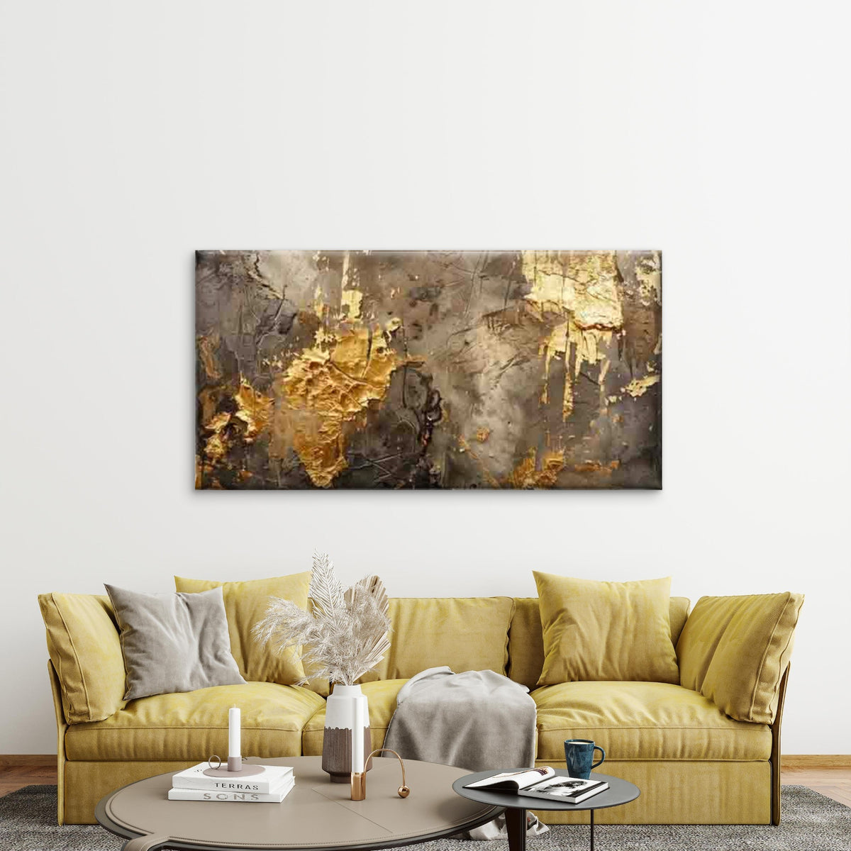 Abstract Golden Black Texture Wall Art Canvas Office Home Room Framed 120x60cm