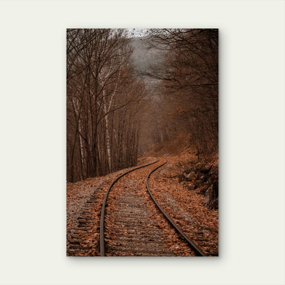 Railway Tracks Curving Through a Forest in Autumn 60x90cm Metal Print Ready to Hang