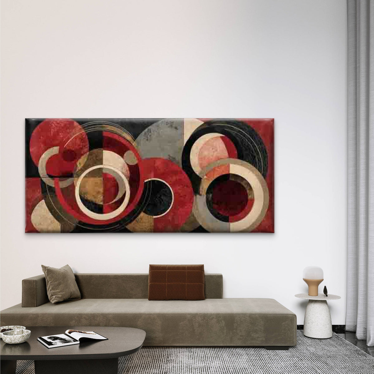 Abstract Circle with Red Accent Wall Art Canvas Office Home Room Framed 120x60cm