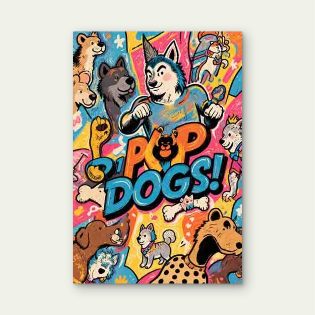 Pop-Art Dog Pattern 60x90cm Metal Print Ready to Hang