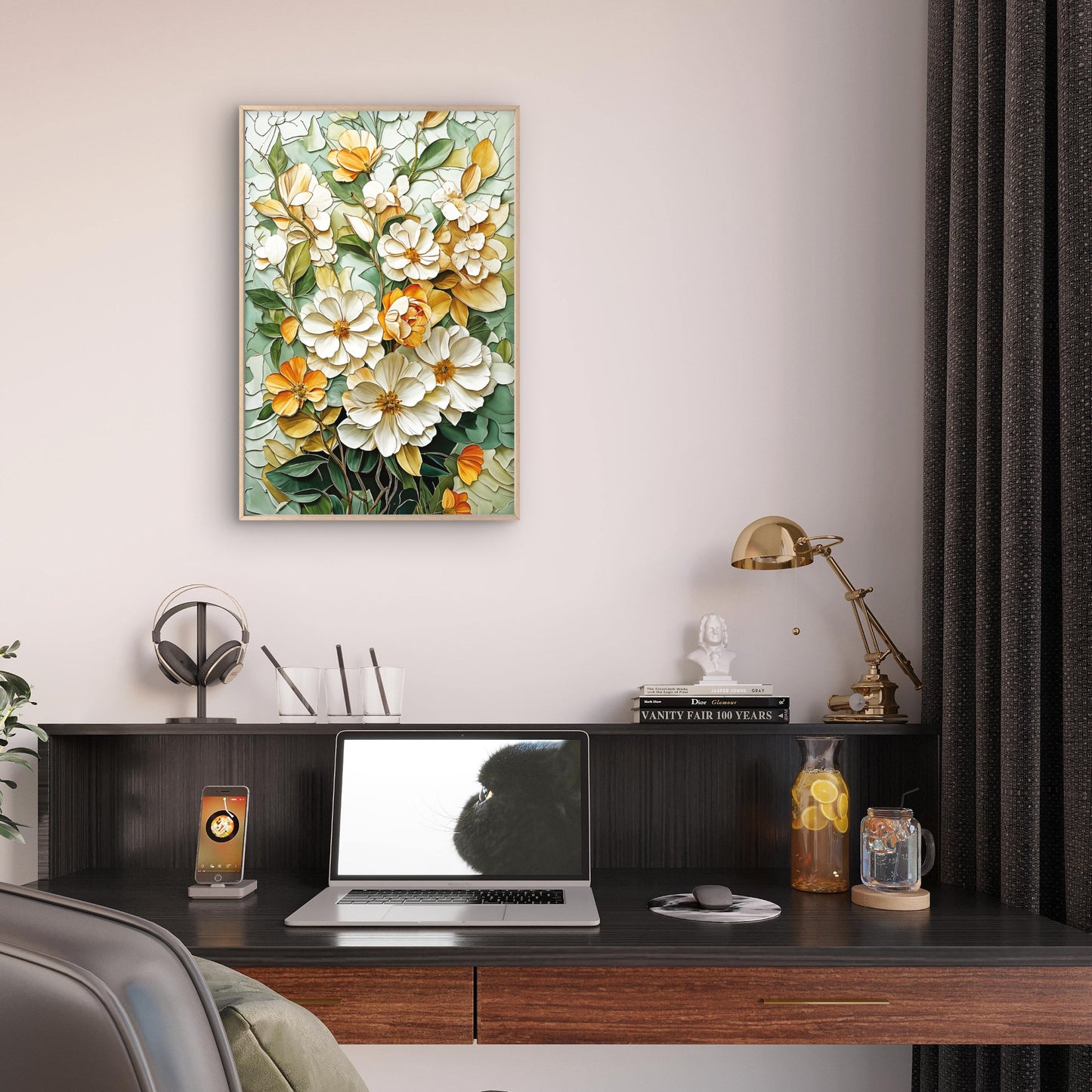 Botanical White Flower Painting Wall Art Decor 100% Australian Made