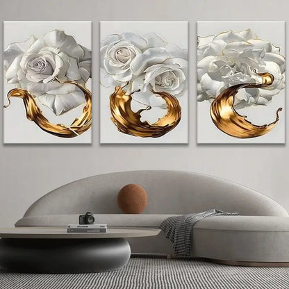 3pcs Golden Rose & Floral Metal Print Ready to Hang Art