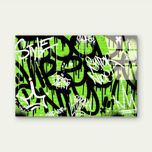 Green Graffiti Street Art Acrylic Glass Printing Wall Art Australian Made Quality