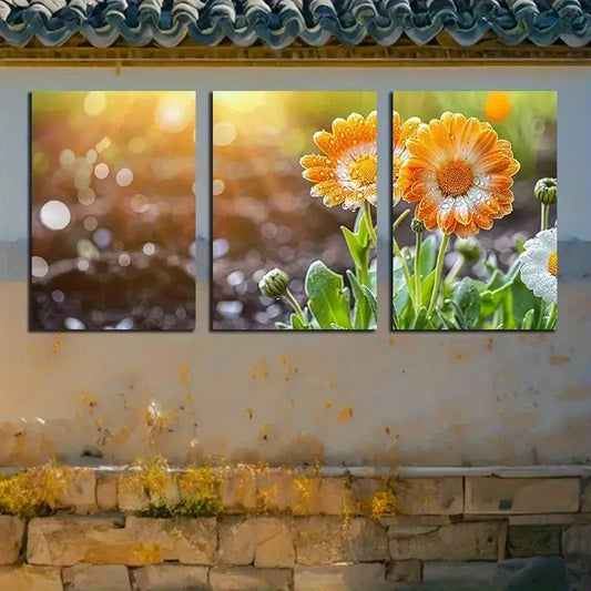 3pcs Vibrant Floral Sunflower Metal Print Ready to Hang Art