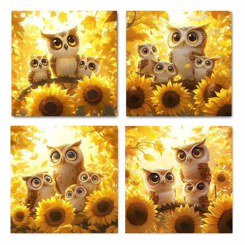 4pcs  Lovely Owls Big Eyes OB Wall Art Canvas Framed