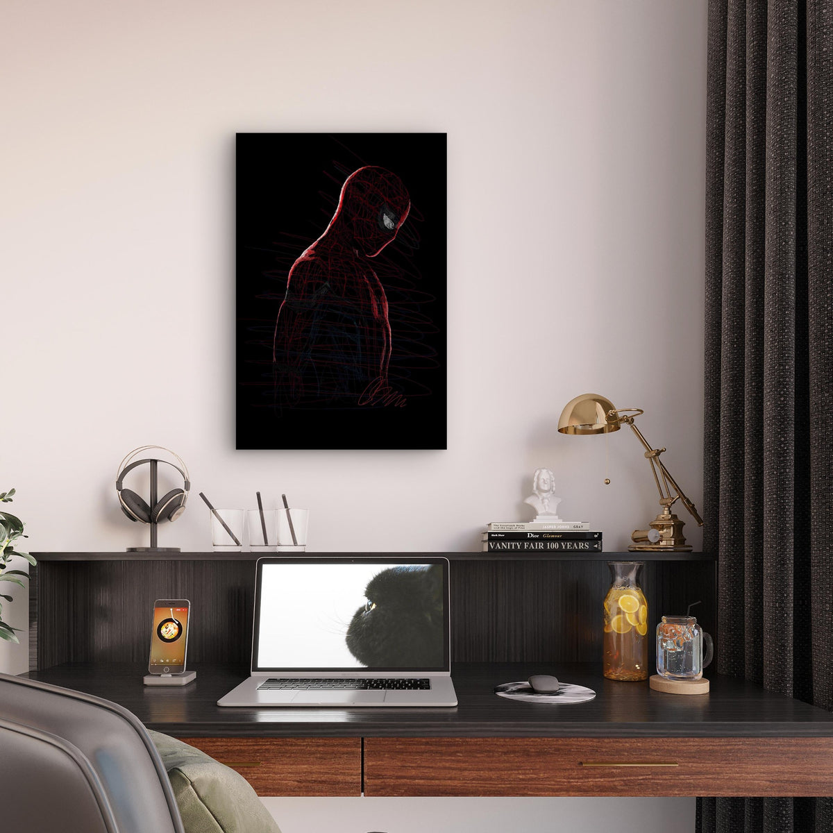 Sombre Ruby Arachnid Line Sketch 60x90cm Metal Print Ready to Hang
