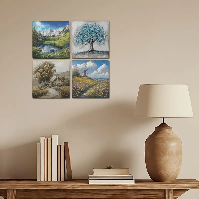4pcs Blue Sky And Summer Weather,River Wall Art Canvas Framed