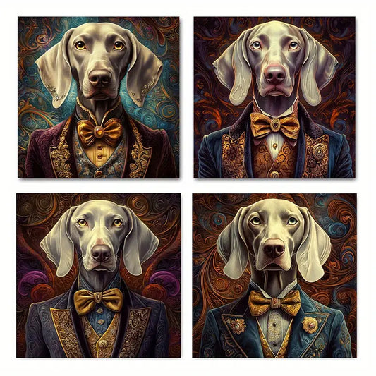 4pcs Gentleman Dog Themed Elegant Wall Art Canvas Framed