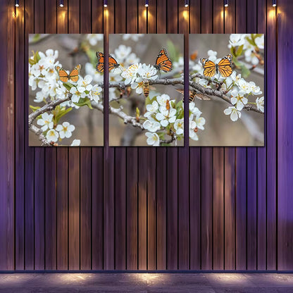 3pcs Vibrant Meadow with Butterflies Wall Art Set Canvas Framed 40x60cm - High Quality Print 100% Australian Made Wall Canvas Ready to Hang