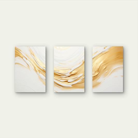 3pcs Abstract Golden Ocean Wave Flow Painting Wall Art Set Canvas Framed 50x70cm - High Quality Print 100% Australian Made Wall Canvas Ready to Hang