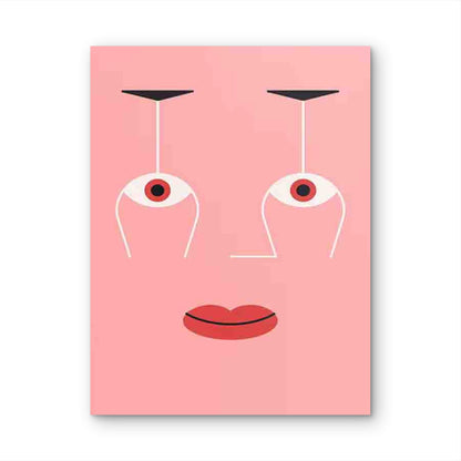 Pink Background & Eyes, Lips & Red Nose 60x90cm Metal Print Ready to Hang