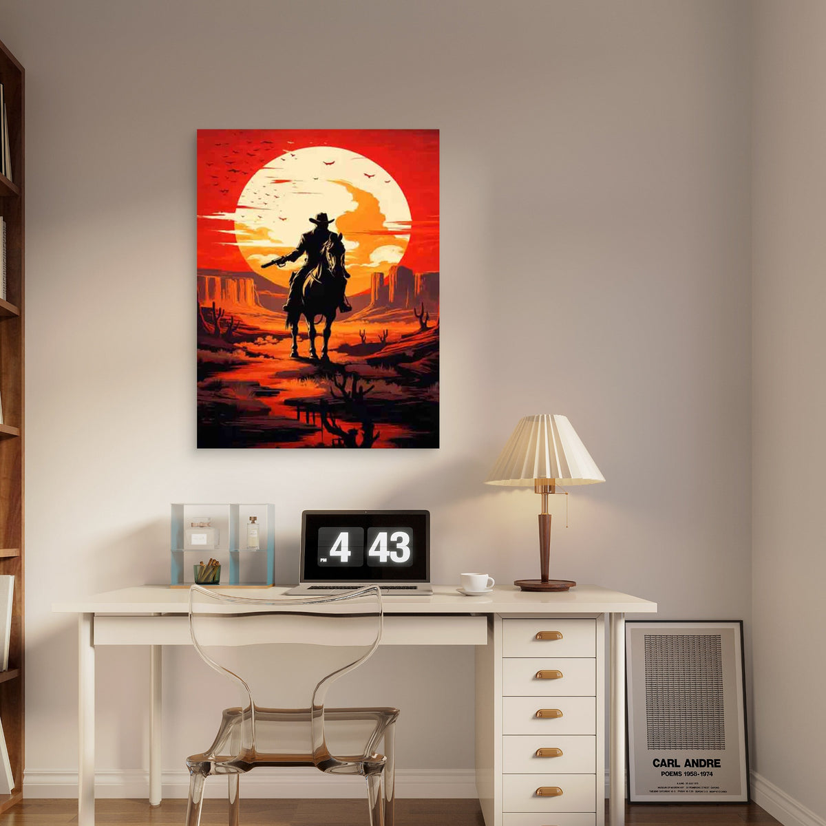Desert Cowboy Sunset 60x90cm Metal Print Ready to Hang
