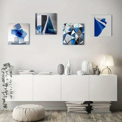 4pcs  Abstract Blue and White   Wall Art Canvas Framed