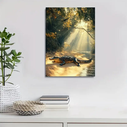 Surreal Crocodile Scene on Sandy Beach 40x60cm Metal Print Ready to Hang