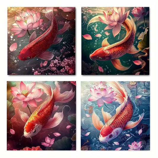 4pcsGoldfish For Lotus Wall Art Canvas Framed