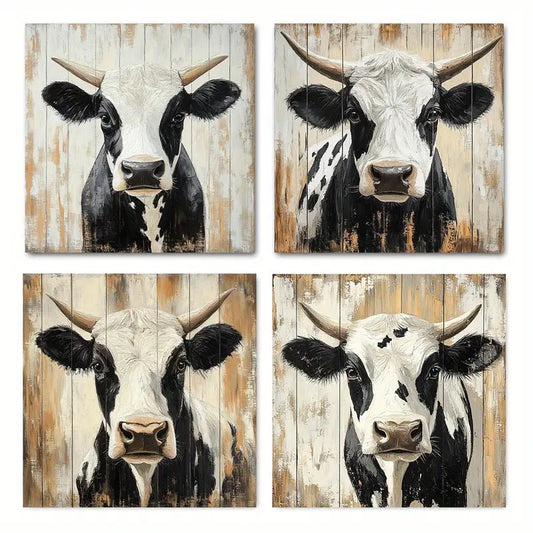 4pcs Highland Cattle Wall Art Canvas Framed