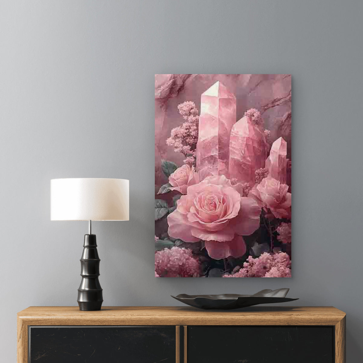 Dreamy Pink Crystal And Rose Pattern 40x60cm Metal Print Ready to Hang