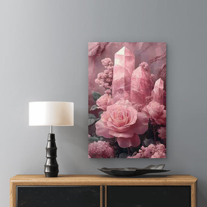 Dreamy Pink Crystal And Rose Pattern 40x60cm Metal Print Ready to Hang