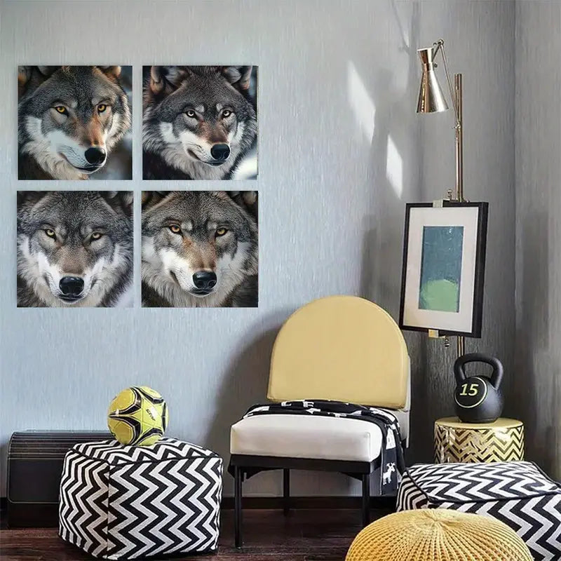 4pcs  Grey Wolf Elegant Modern Decorative Wall Art Canvas Framed