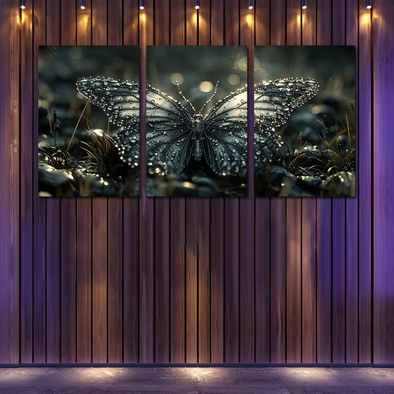 3pcs Luxurious Black Butterfly Wall Art Set Canvas Framed 40x60cm - High Quality Print 100% Australian Made Wall Canvas Ready to Hang