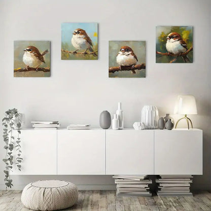 4pcs  Sparrow Bird Art Deco Wall Art Canvas Framed