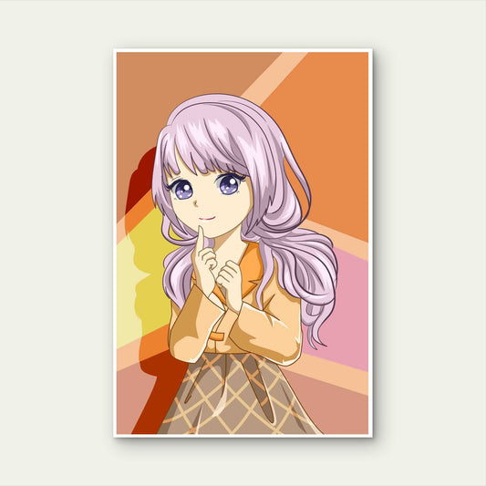 Cute Purple-Haired Anime Girl Illustration 60x90cm Metal Print Ready to Hang