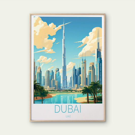 Dubai UAE, Burj Khalifa Skyscraper Art Travel Poster Print Wall Art