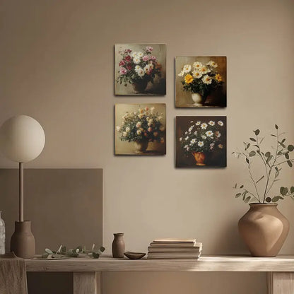 4pcs Colourfull Flower Vases Wall Art Canvas Framed