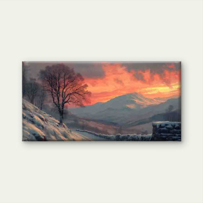 Sunset Over Snowy Mountains Wall Art Canvas Office Home Room Framed 120x60cm