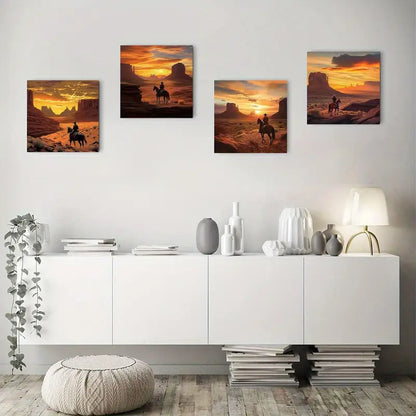 4pcs Cowboy Twilight Picture Artwork Wall Art Canvas Framed