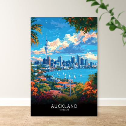 Auckland New Zealand Vibrant Cityscape Travel Poster Print Wall Art