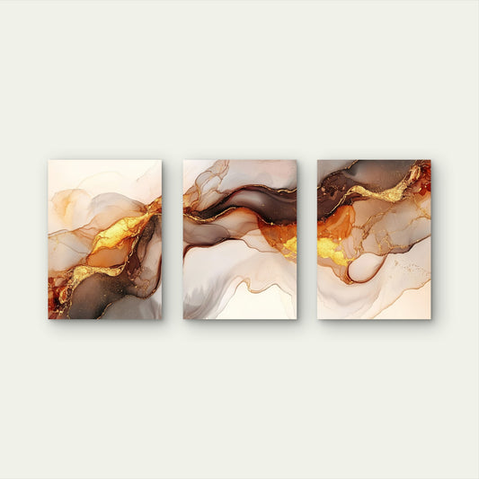 3pcs Luxury Gold Foil Liquid Ink Abstract Fluid Wall Art Set Canvas Framed 60x90cm - High Quality Print 100% Australian Made Wall Canvas Ready to Hang