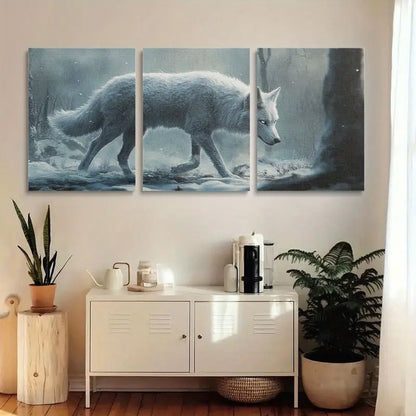 3pcs White Wolf Walks Through Snow Classic Design Metal Print Ready to Hang Art