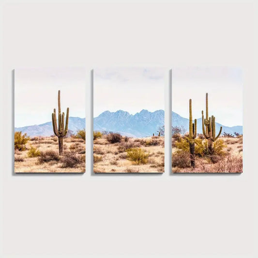 3pcs Arizona Desert Cactus Landscape Wall Art Set Canvas Framed 60x90cm - High Quality Print 100% Australian Made Wall Canvas Ready to Hang