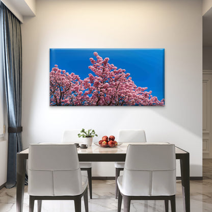 Cherry Blossom Against Blue Sky Wall Art Canvas Office Home Room Framed 120x60cm