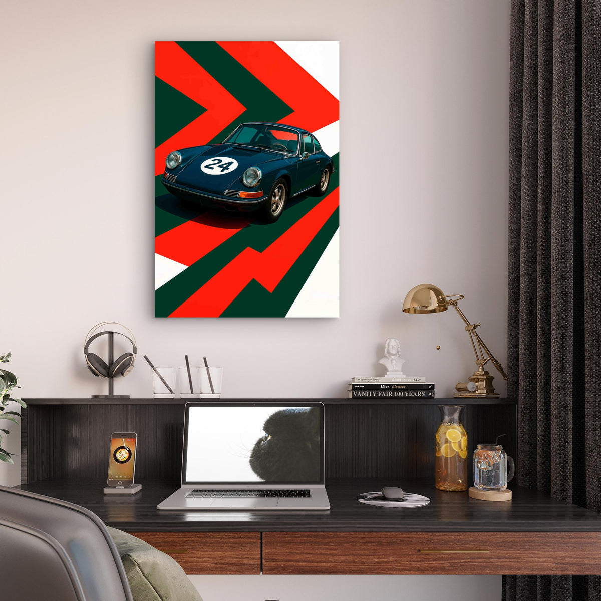 Vintage Dark Teal Retro Coupe Racing 60x90cm Metal Print Ready to Hang