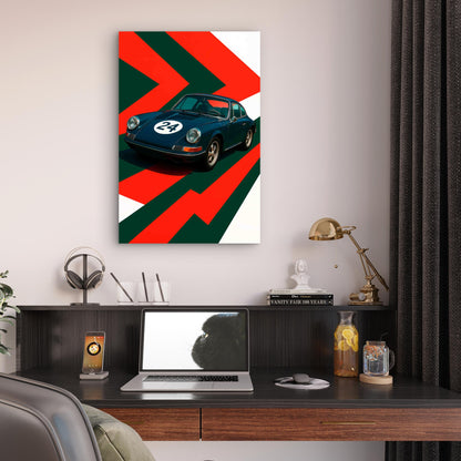 Vintage Dark Teal Retro Coupe Racing 60x90cm Metal Print Ready to Hang