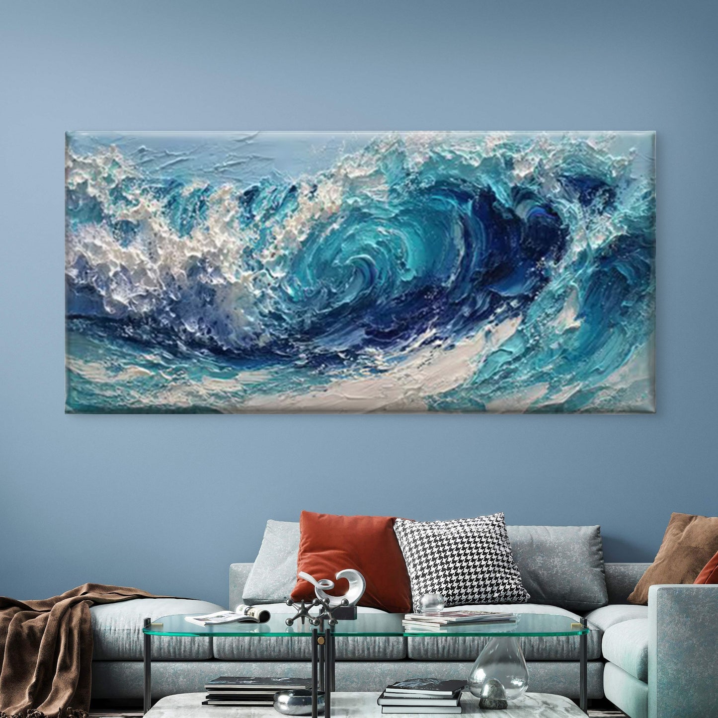 Minimalist  Ocean Wave Sea Wave Wall Art Canvas Office Home Room Framed 120x60cm