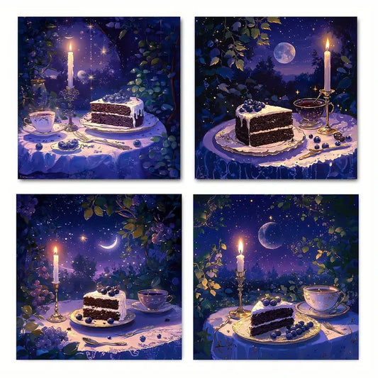 4pcs Elegant Afternoon Tea Scene with Cakes, Can Wall Art Canvas Framed