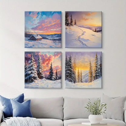 4pcs Clouds Decorative Painting, Mountains  Wall Art Canvas Framed